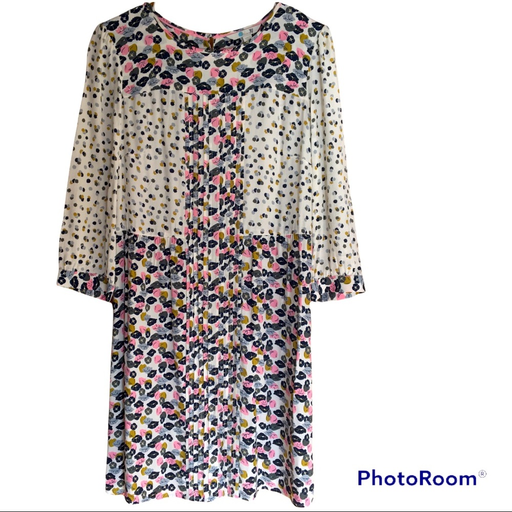 Boden Prairie Boho Dress 3/4 Sleeves Cream with Flower Pattern Retro Size 8